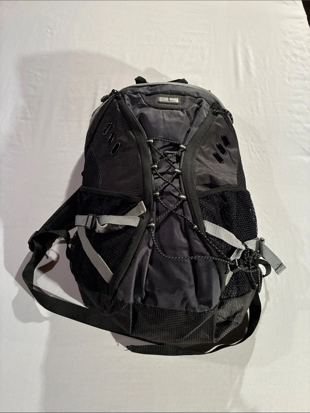 Men's Black Outdoor Daypack Backpack with Front Bungee